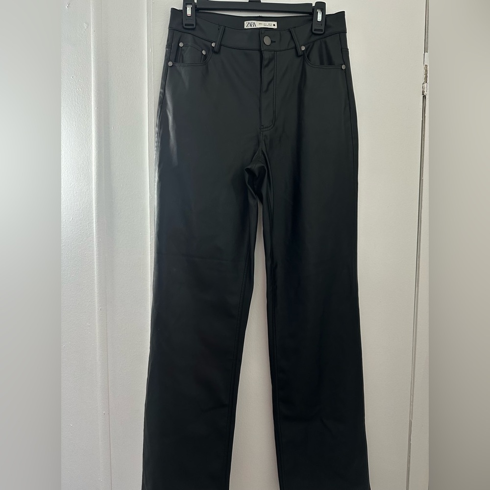 Zara Black Leather High Rise Women Jeans